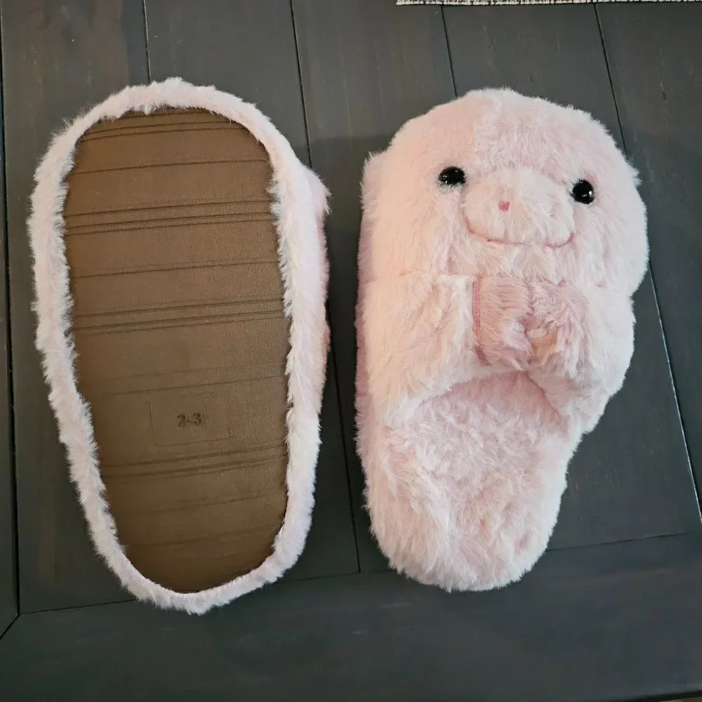 Girls Cute pig Animal Design Memory Foam Slippers Pink Size 2-3